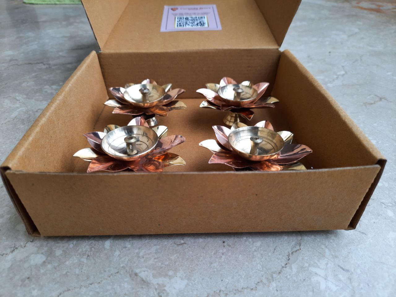 Copper Brass Lotus Shaped Diya (Set of 4)