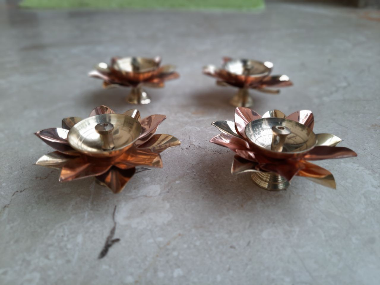 Copper Brass Lotus Shaped Diya (Set of 4)