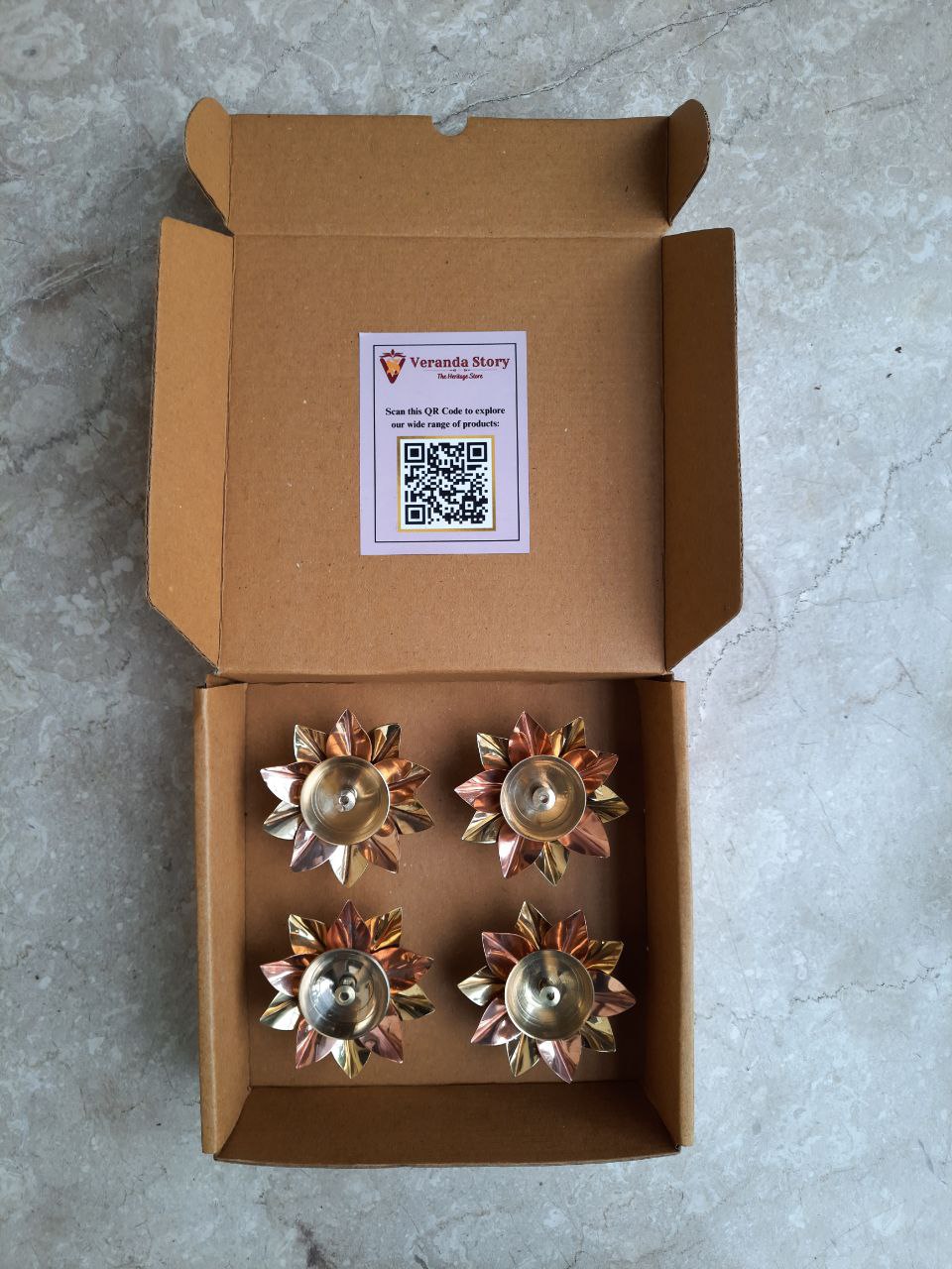 Copper Brass Lotus Shaped Diya (Set of 4)