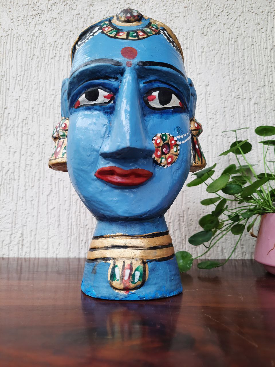 Wooden Gauri Amba Head Blue (12")