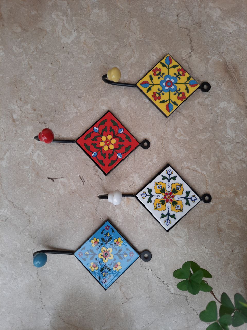Blue Pottery hooks (3 x 3 x 7.5 inches) - Set of 4