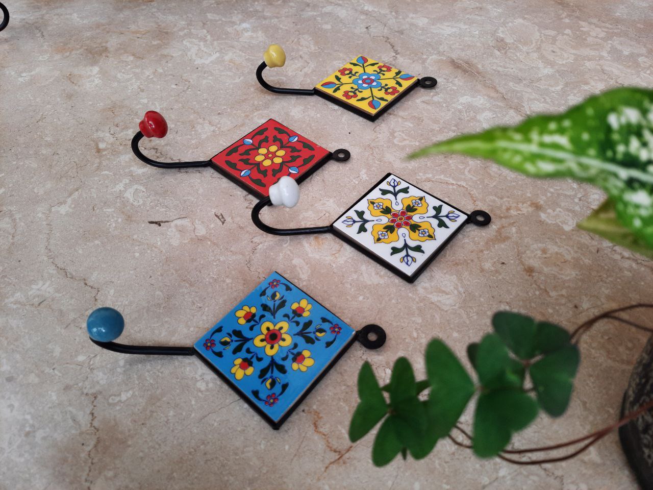 Blue Pottery hooks (3 x 3 x 7.5 inches) - Set of 4