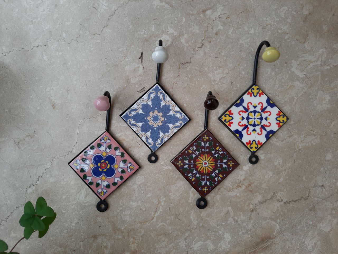 Blue Pottery hooks (3 x 3 x 7.5 inches) - Set of 4