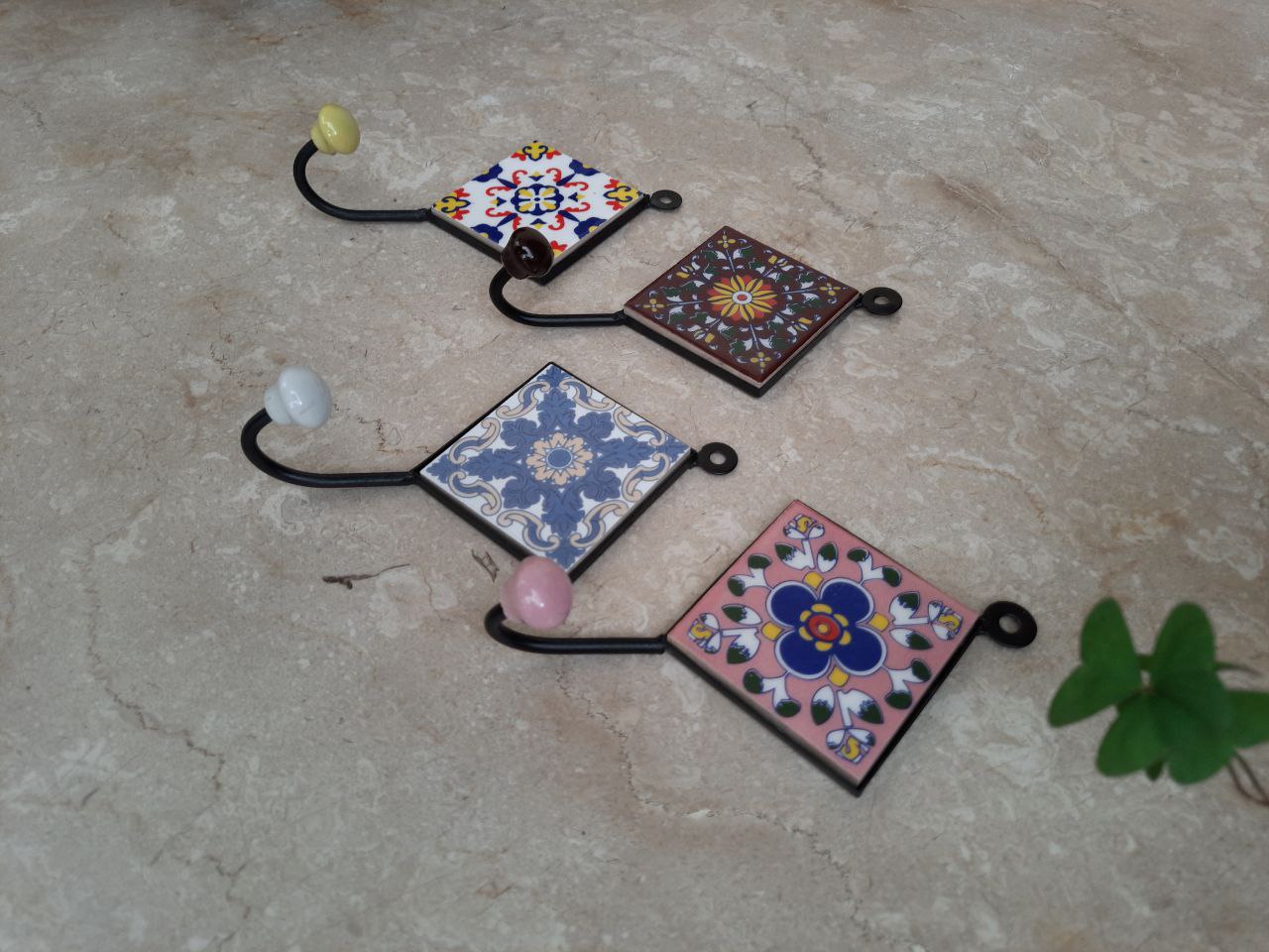 Blue Pottery hooks (3 x 3 x 7.5 inches) - Set of 4