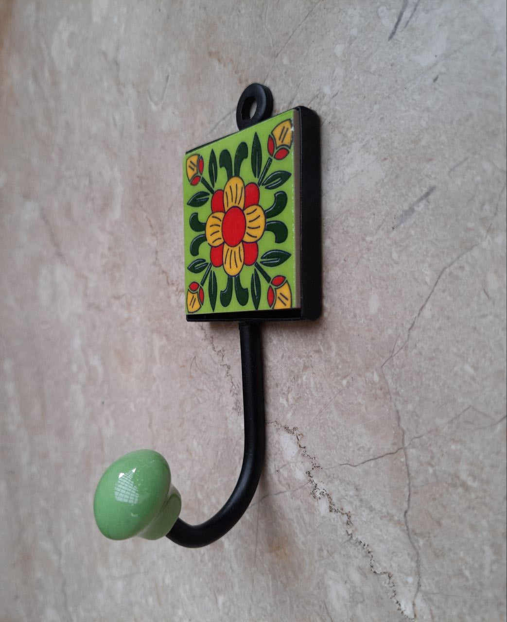 Multipurpose Decorative Hooks With Blue Pottery square Tiles 2 x 2 x 4.5 inches (Set of 4)