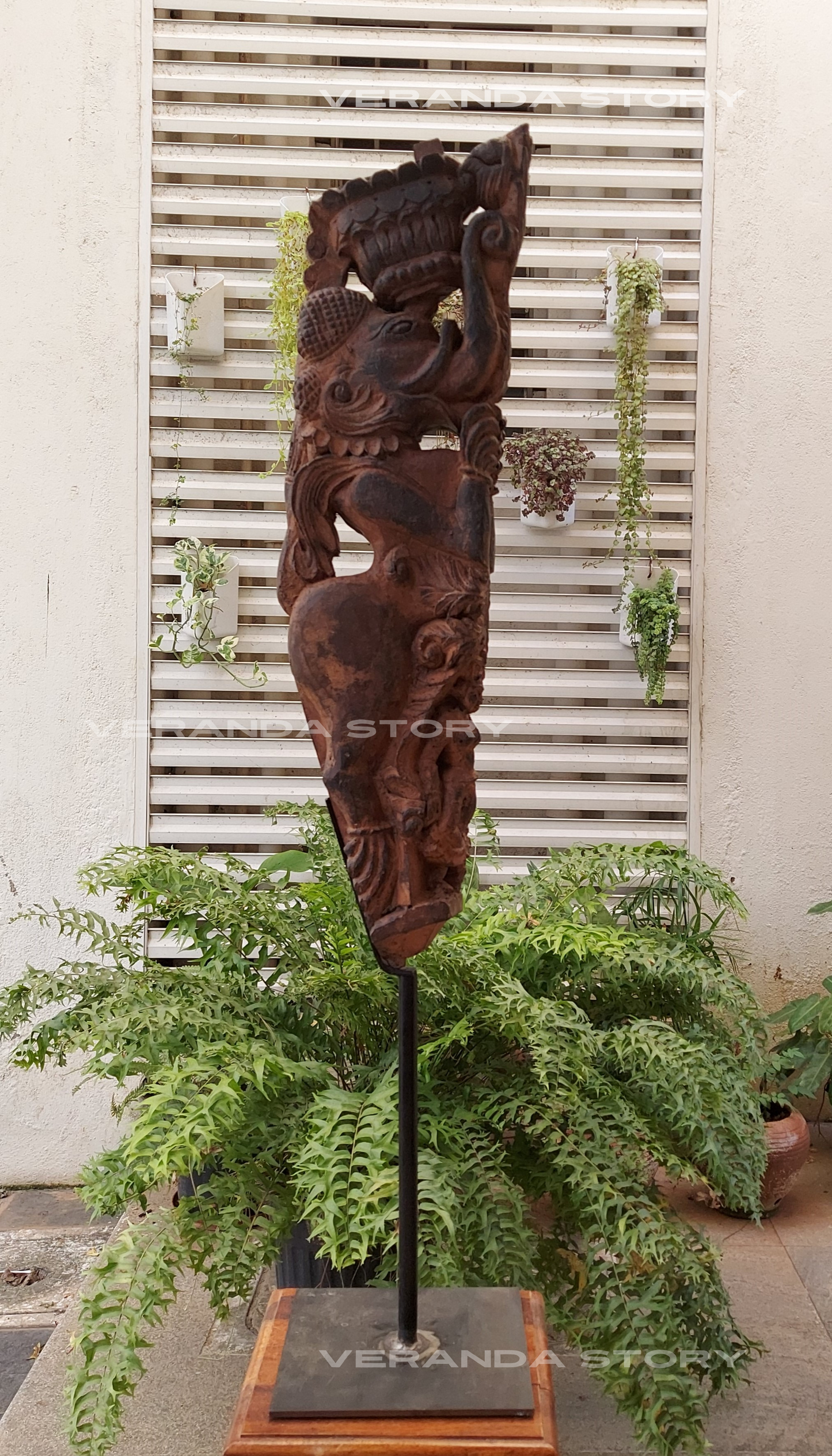 Rustic Distressed Vintage Wood Bracket Panel Curio On Stand