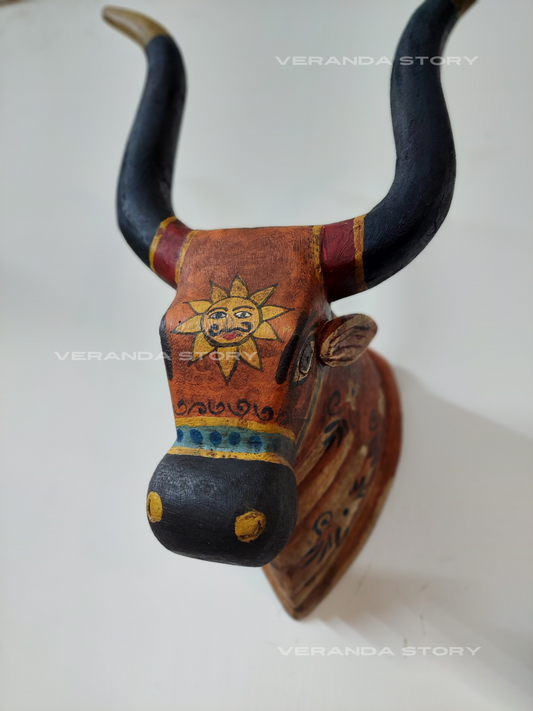 Wood Bull Curvy Horn Wall Mount